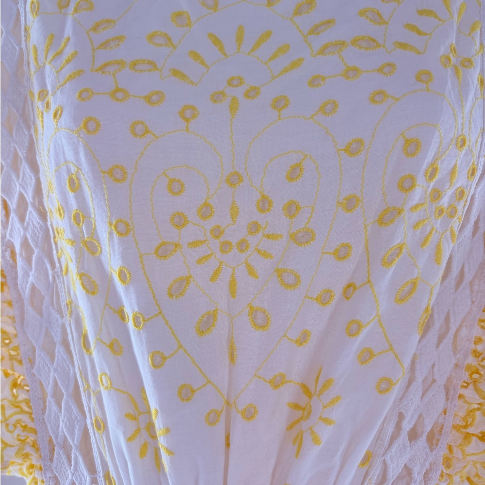 NJ Couture Yellow and White Eyelet Lace Tiered Sundress Ruffles Sunny Size L - Picture 6 of 17